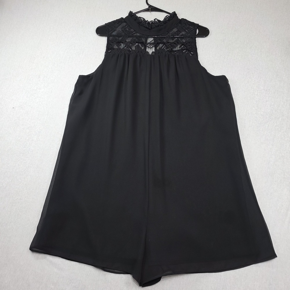 BCBGeneration Black Romper Dress Size L Sleeveless High Mock Neck Lace Flowy